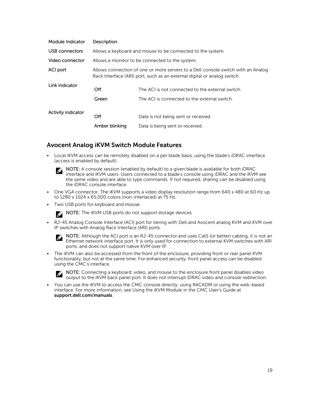 Dell M1000E owner manual Avocent Analog iKVM Switch Module Features 