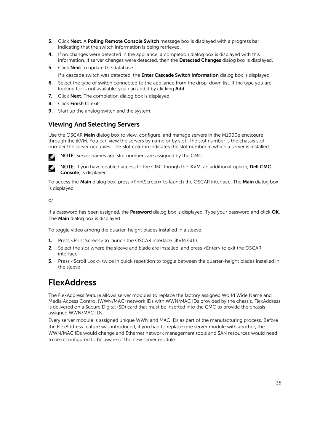 Dell M1000E owner manual FlexAddress, Viewing And Selecting Servers 