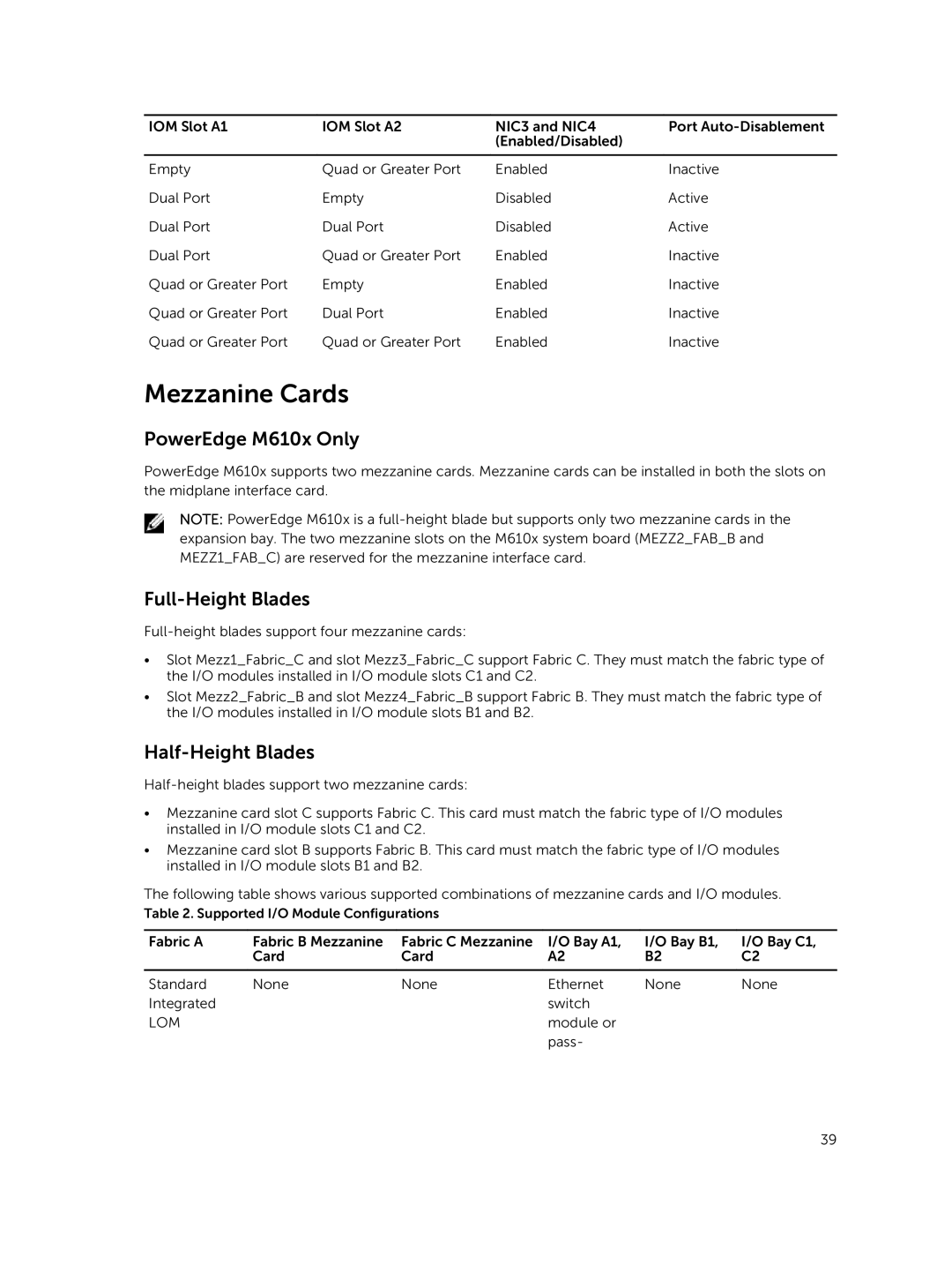 Dell M1000E owner manual Mezzanine Cards, PowerEdge M610x Only, Full-Height Blades, Half-Height Blades 