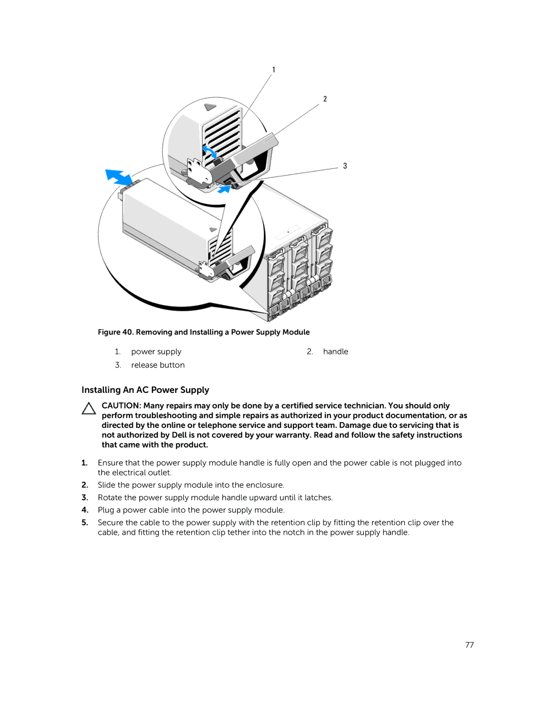 Dell M1000E owner manual Installing An AC Power Supply 