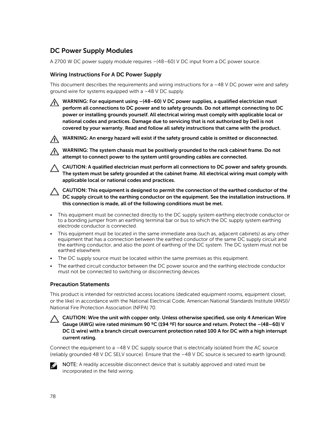 Dell M1000E owner manual DC Power Supply Modules, Wiring Instructions For a DC Power Supply 