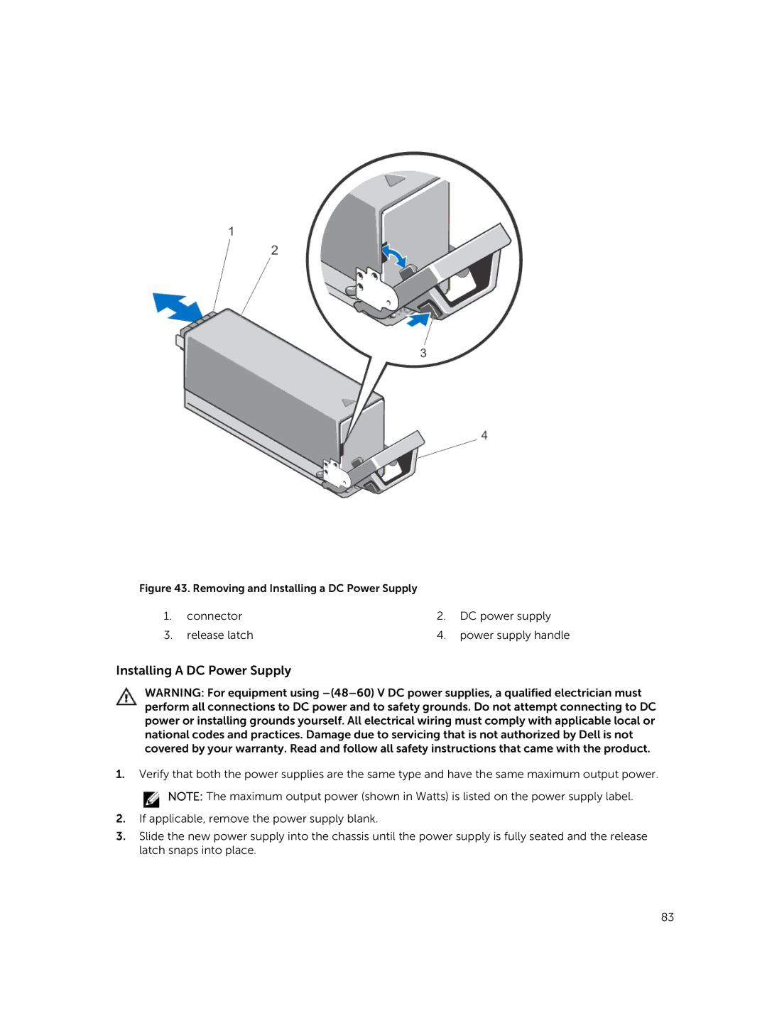 Dell M1000E owner manual Installing a DC Power Supply 