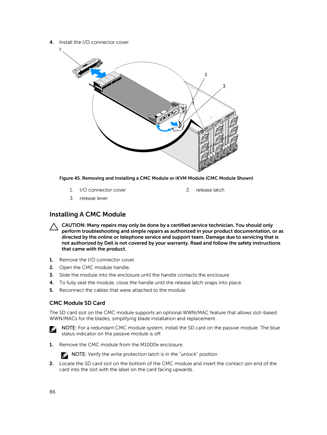 Dell M1000E owner manual Installing a CMC Module, CMC Module SD Card 