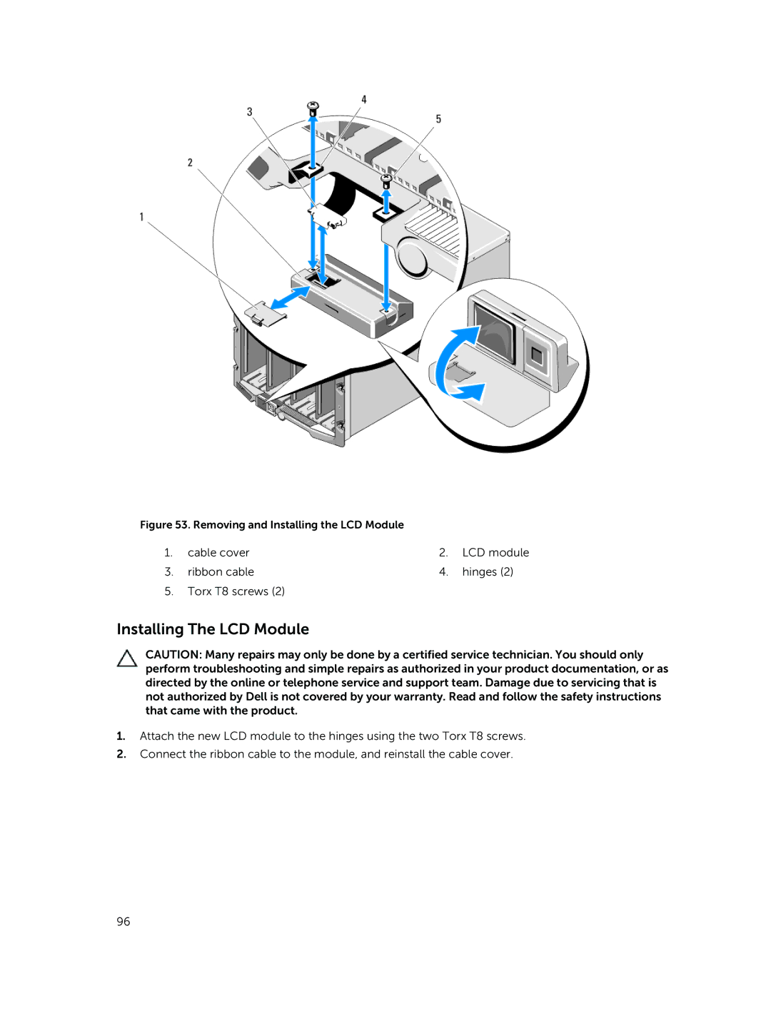 Dell M1000E owner manual Installing The LCD Module, Removing and Installing the LCD Module 