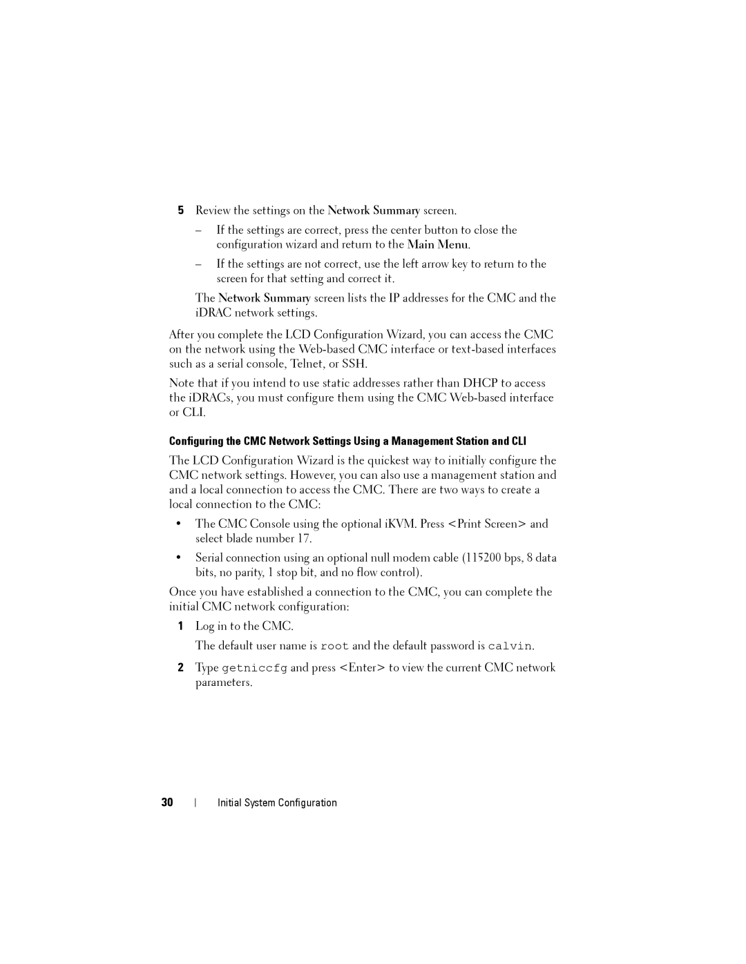 Dell M1000E manual Initial System Configuration 