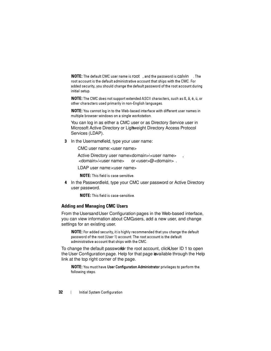 Dell M1000E manual Adding and Managing CMC Users 