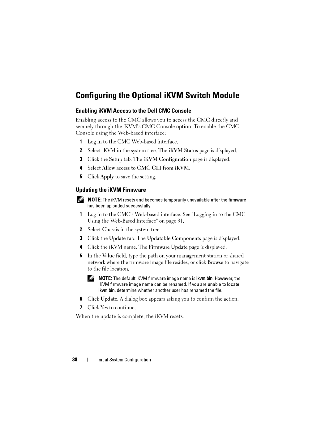 Dell M1000E manual Configuring the Optional iKVM Switch Module, Enabling iKVM Access to the Dell CMC Console 