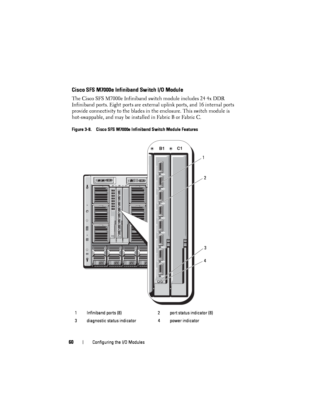 Dell M1000E manual Cisco SFS M7000e Infiniband Switch I/O Module, 8. Cisco SFS M7000e Infiniband Switch Module Features 