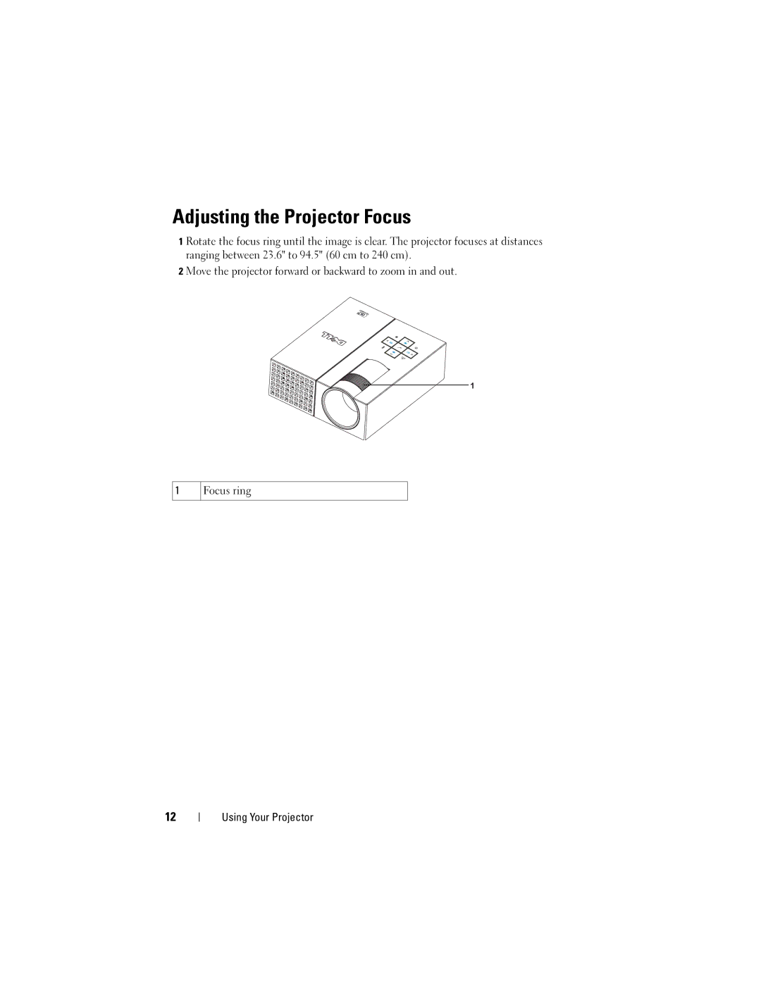 Dell M109S manual Adjusting the Projector Focus 