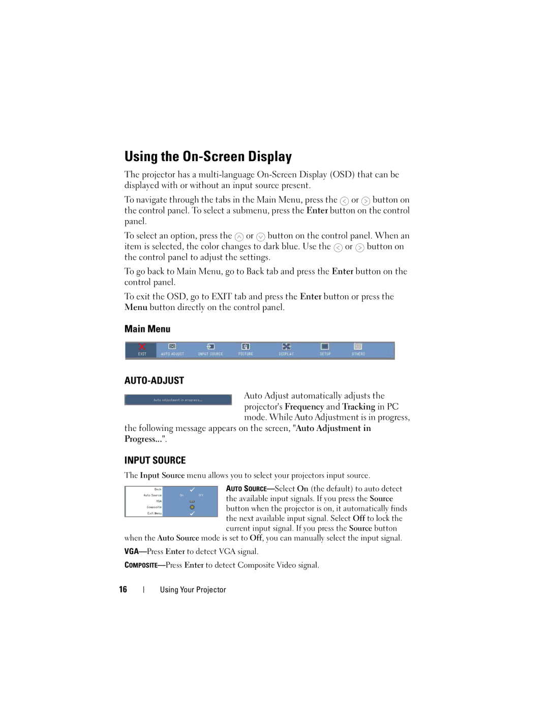 Dell M109S manual Using the On-Screen Display, Auto-Adjust 