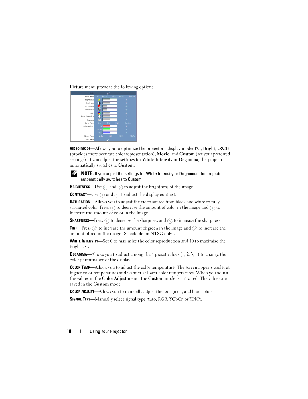 Dell M109S manual Using Your Projector 