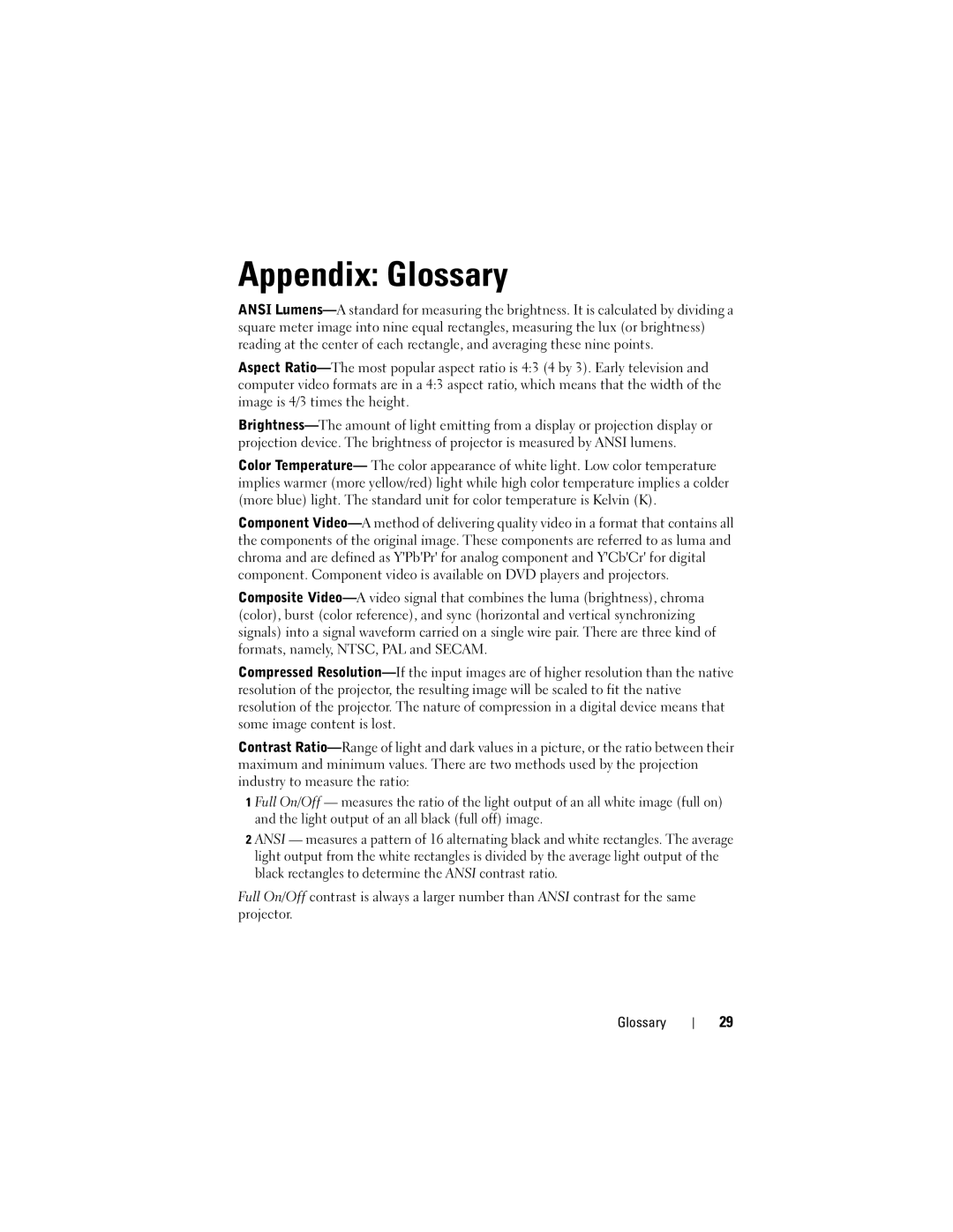 Dell M109S manual Appendix Glossary 