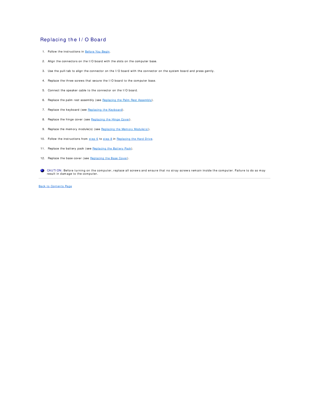 Dell M11X R3, P06T003 service manual Replacing the I/O Board 