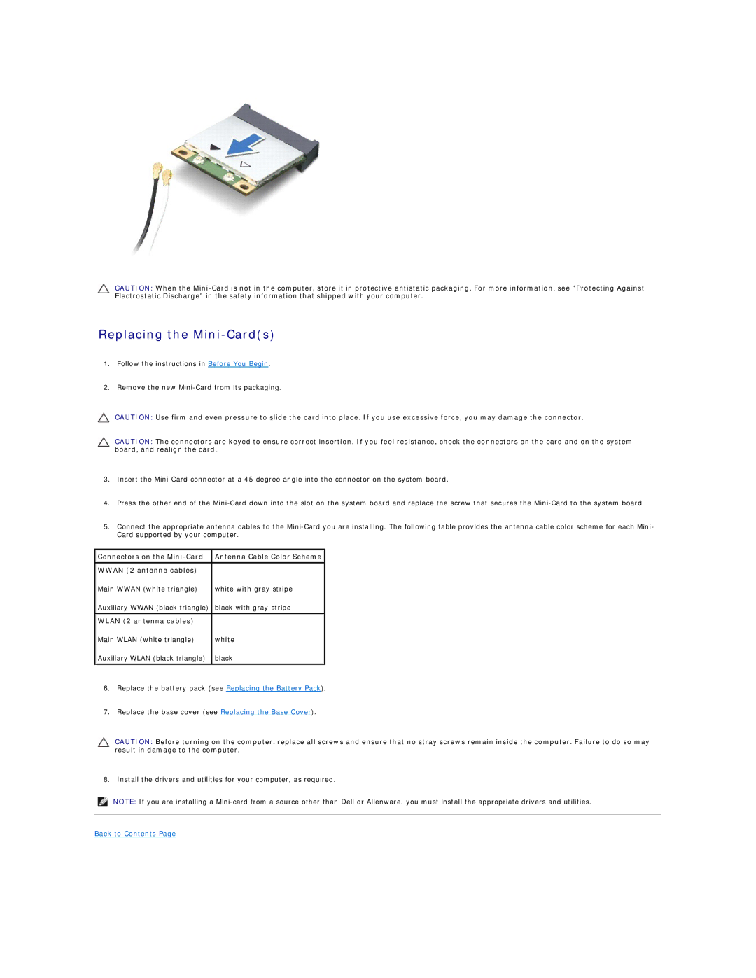 Dell P06T003, M11X R3 service manual Replacing the Mini-Cards, Wlan 2 antenna cables 