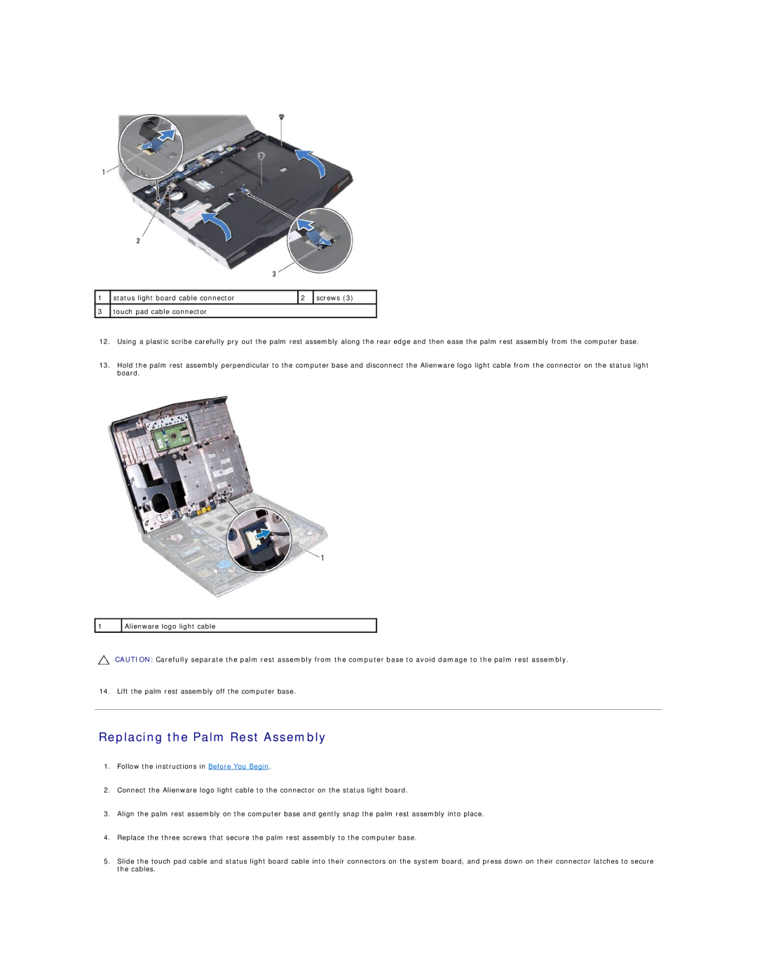 Dell P06T003, M11X R3 service manual Replacing the Palm Rest Assembly 