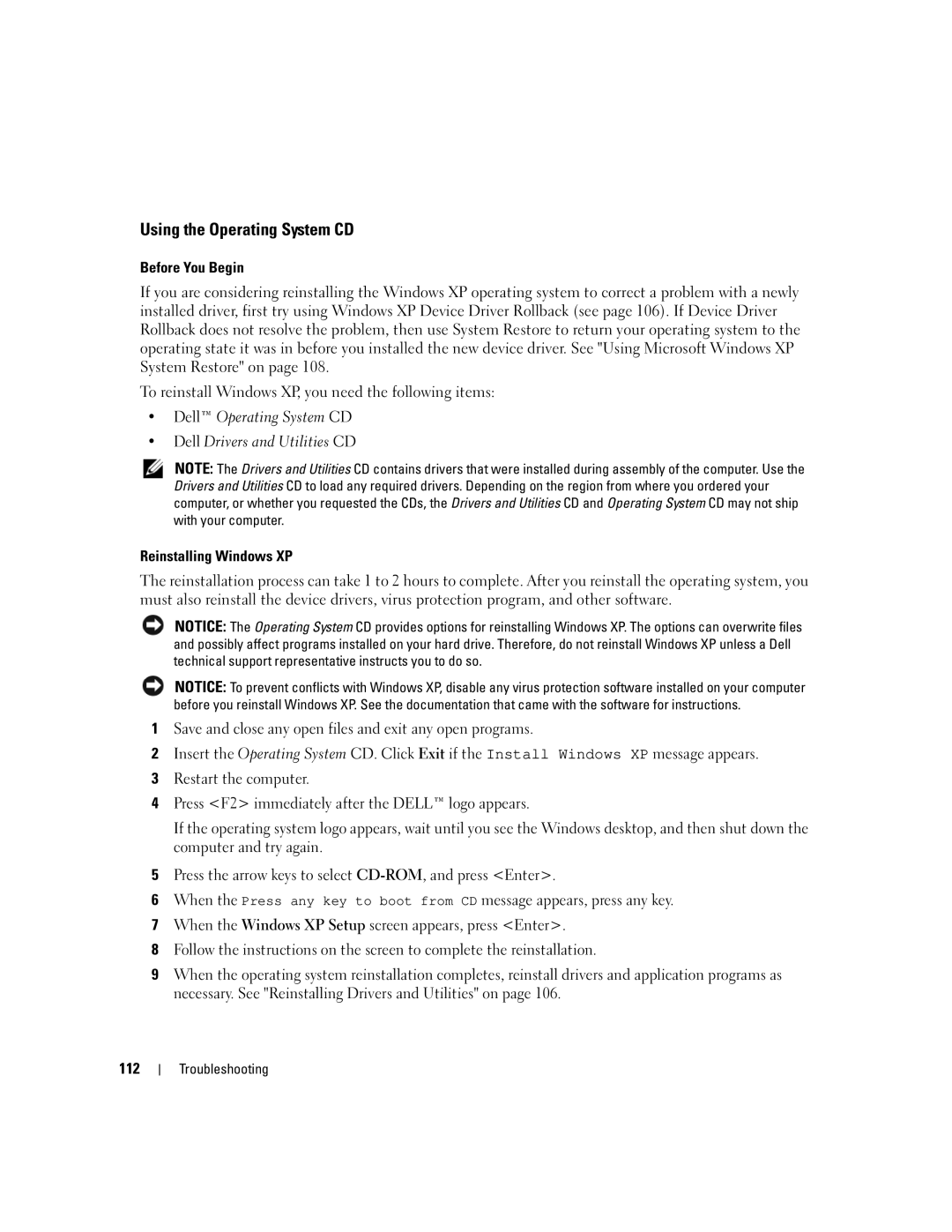 Dell M1210 manual Using the Operating System CD, Before You Begin 