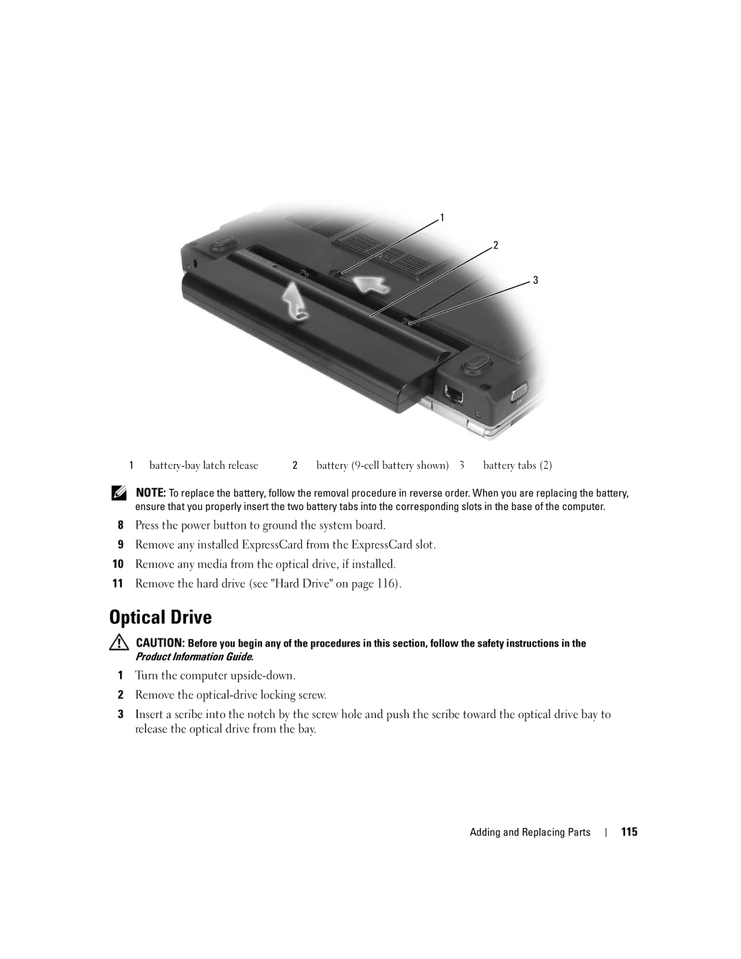 Dell M1210 manual Optical Drive, 115 