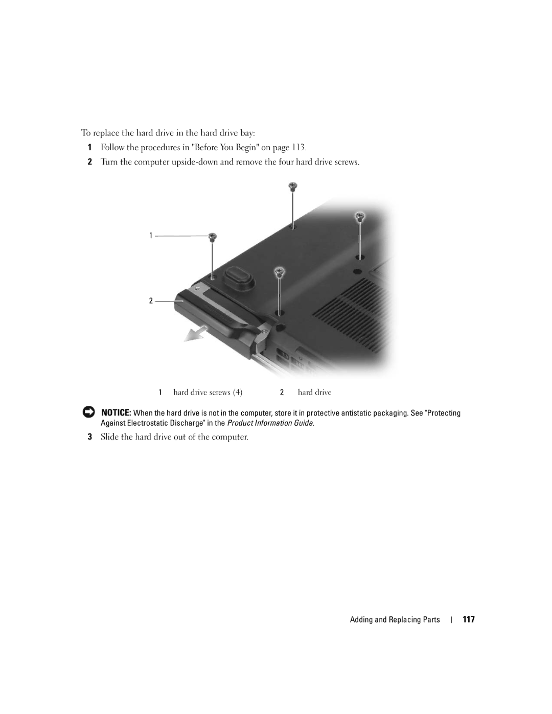 Dell M1210 manual Slide the hard drive out of the computer, 117 