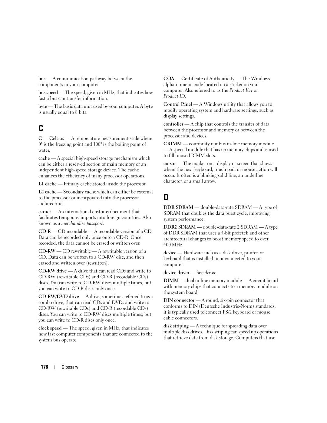 Dell M1210 manual 178, Device driver See driver 