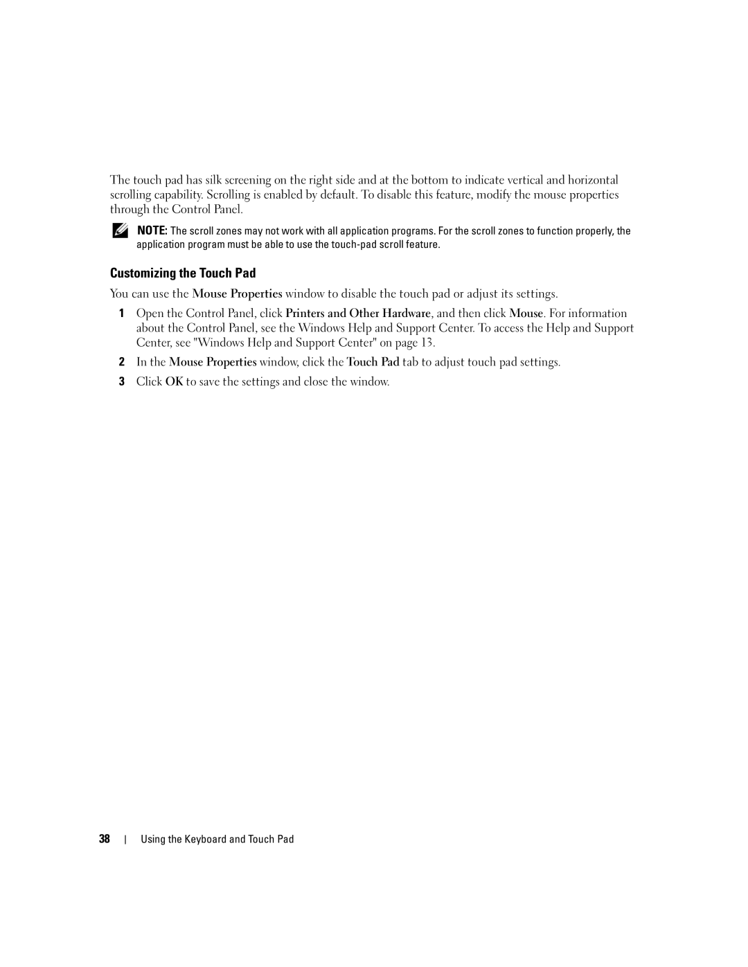 Dell M1210 manual Customizing the Touch Pad 