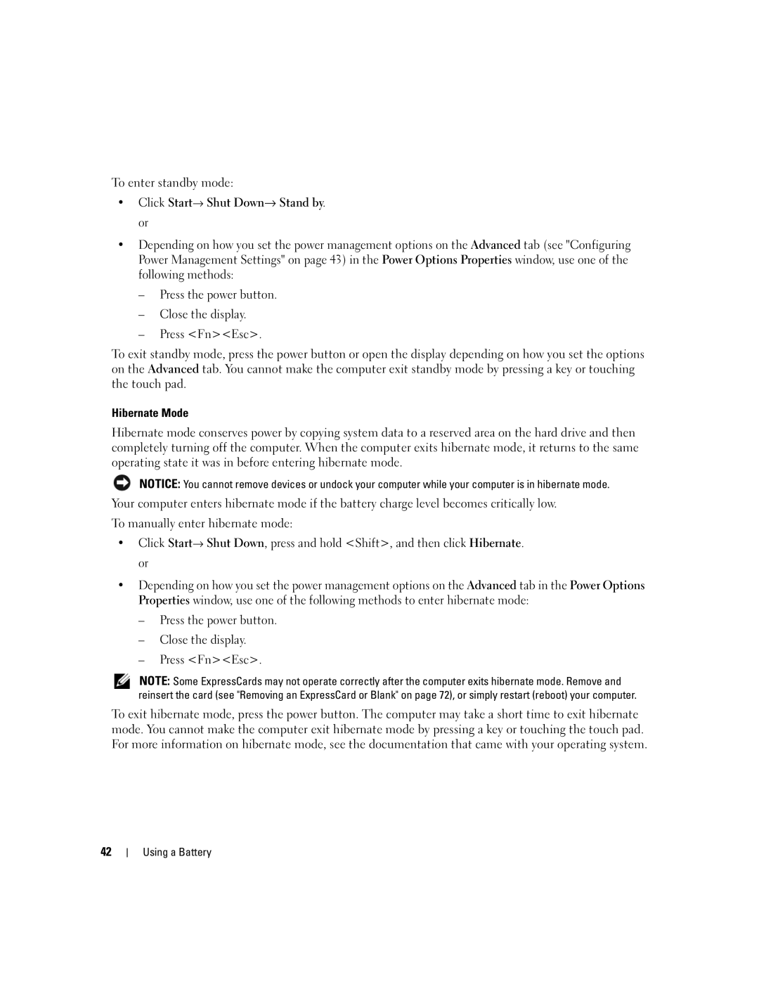 Dell M1210 manual Hibernate Mode 