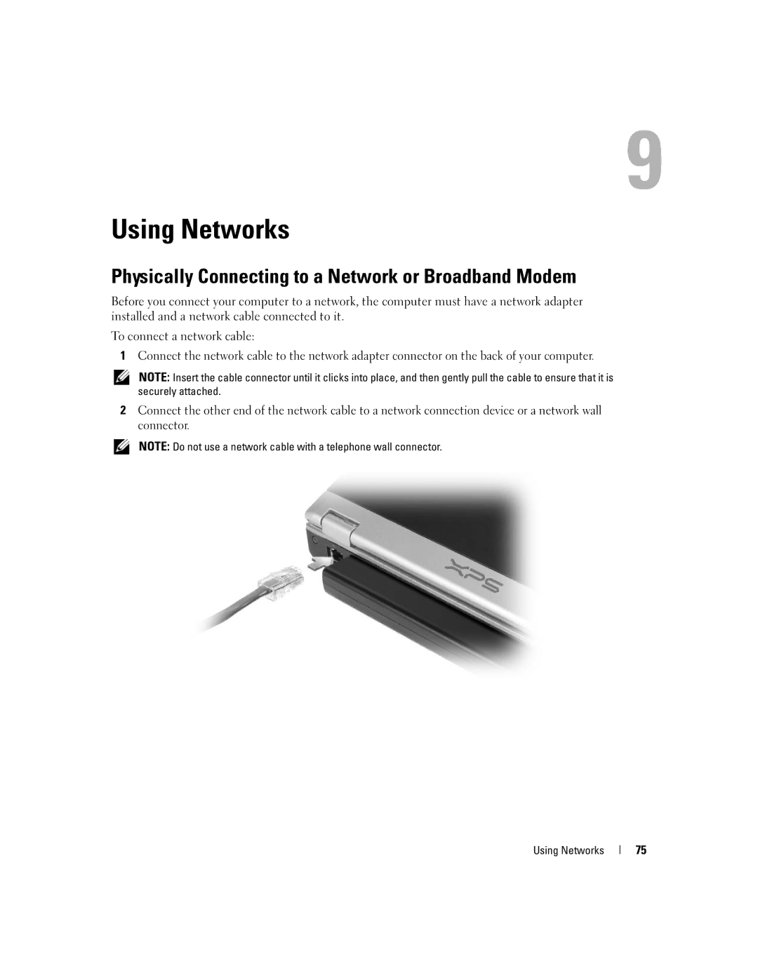 Dell M1210 manual Using Networks, Physically Connecting to a Network or Broadband Modem 