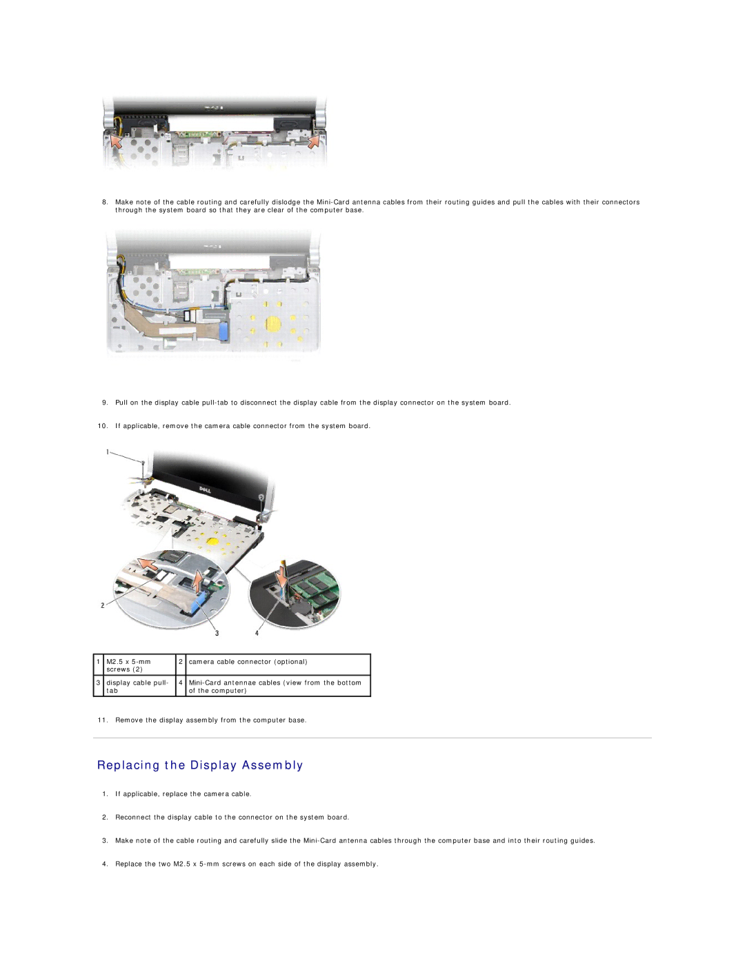 Dell M1330 manual Replacing the Display Assembly 