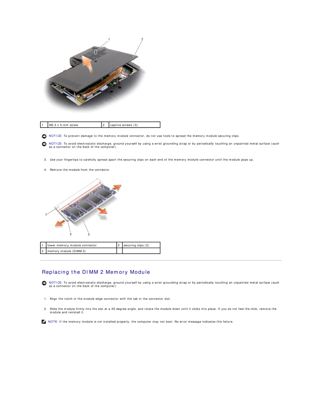 Dell M1330 manual Replacing the Dimm 2 Memory Module 