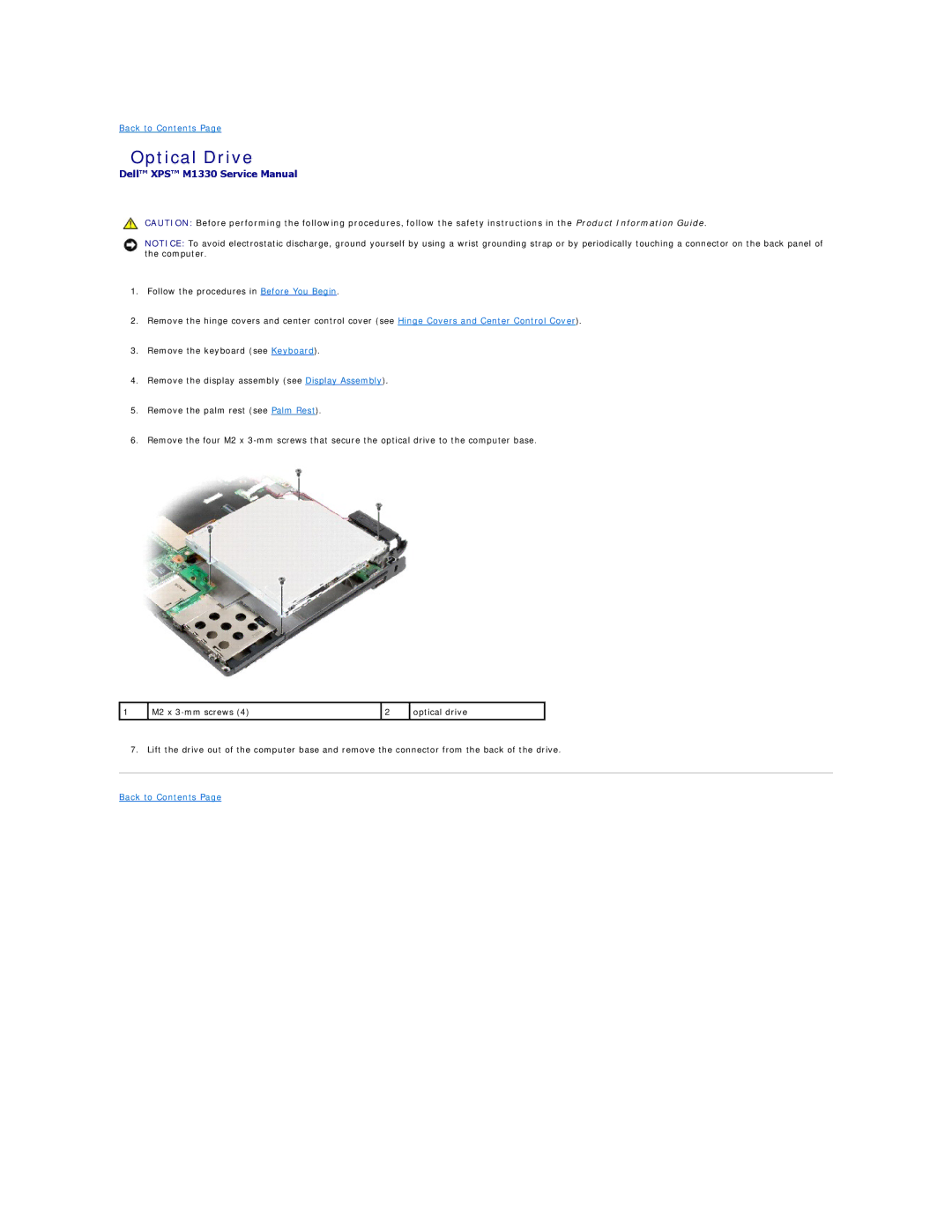 Dell M1330 manual Optical Drive 