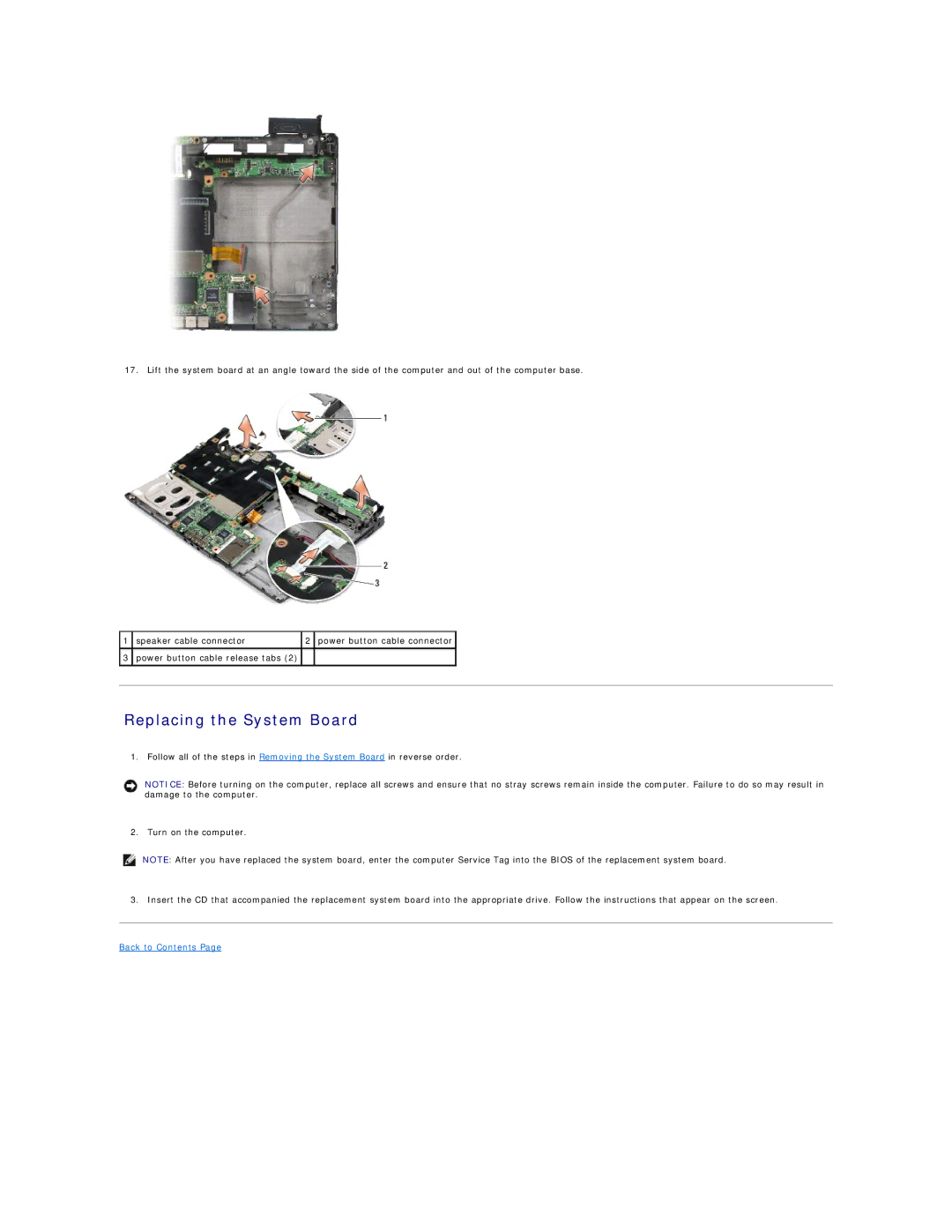 Dell M1330 manual Replacing the System Board 