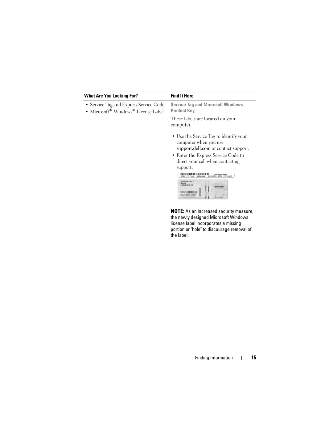 Dell M1330 Microsoft Windows License Label, Use the Service Tag to identify your, Computer when you use, Support 