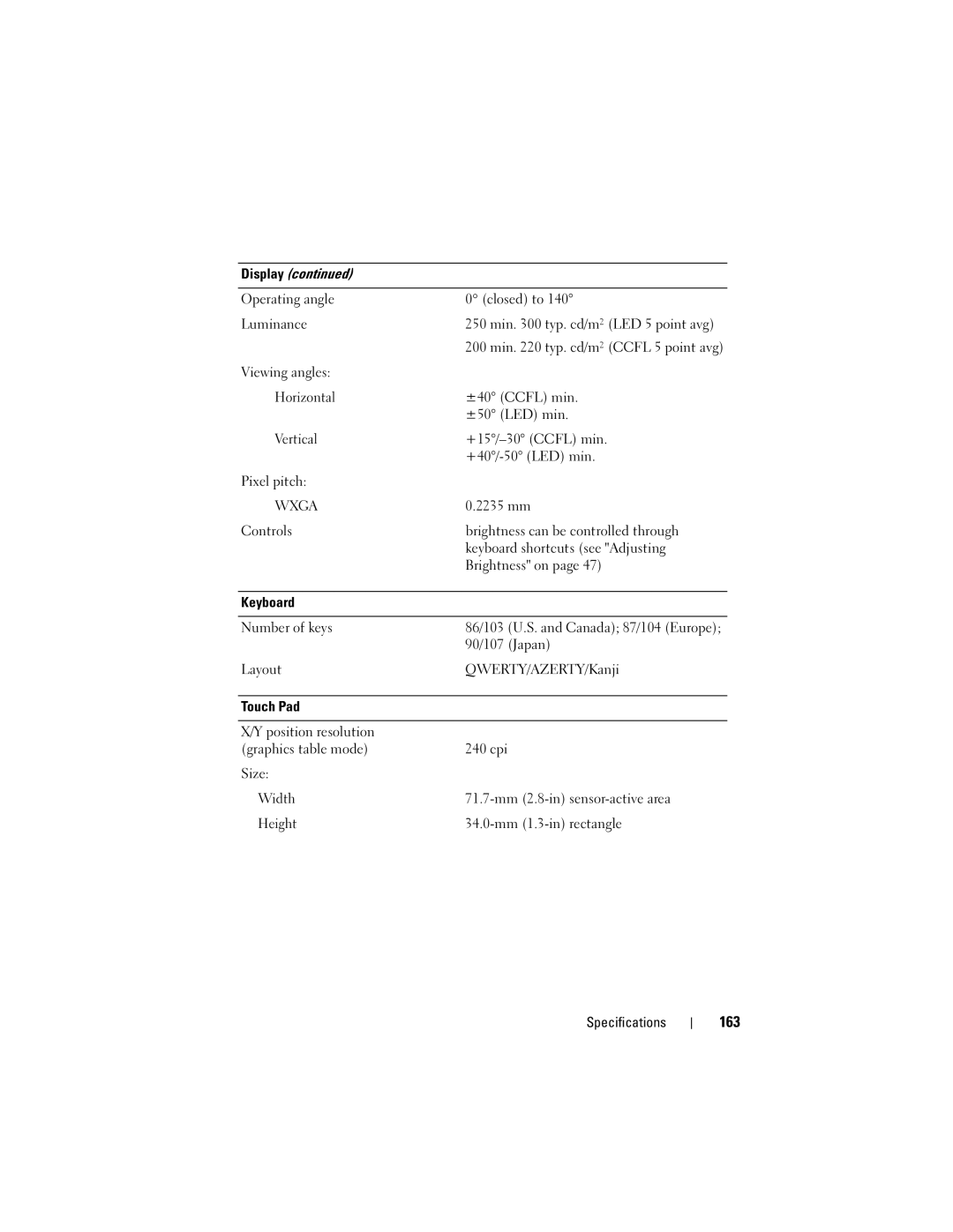 Dell M1330 owner manual 163, 2235 mm, 90/107 Japan 