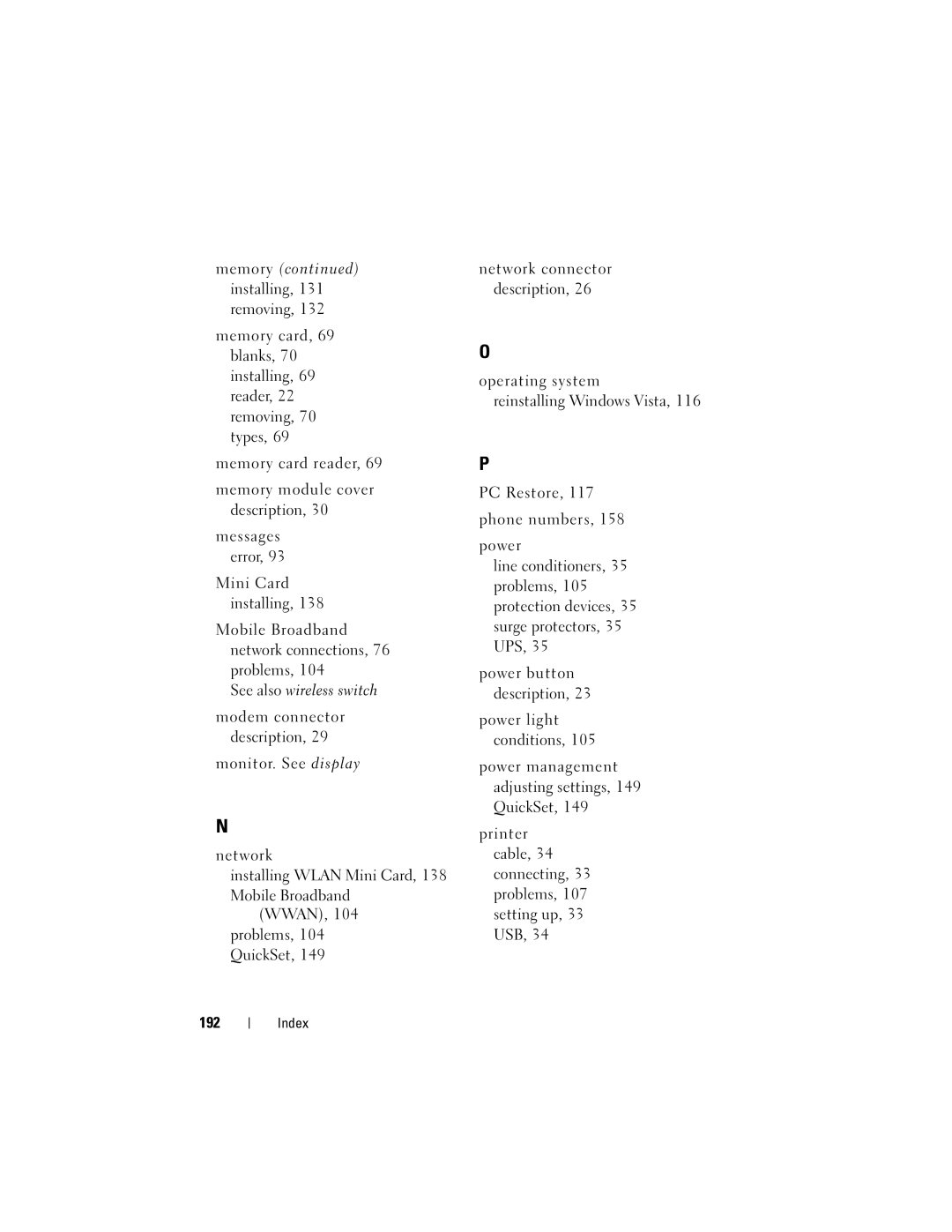 Dell M1330 owner manual Index 