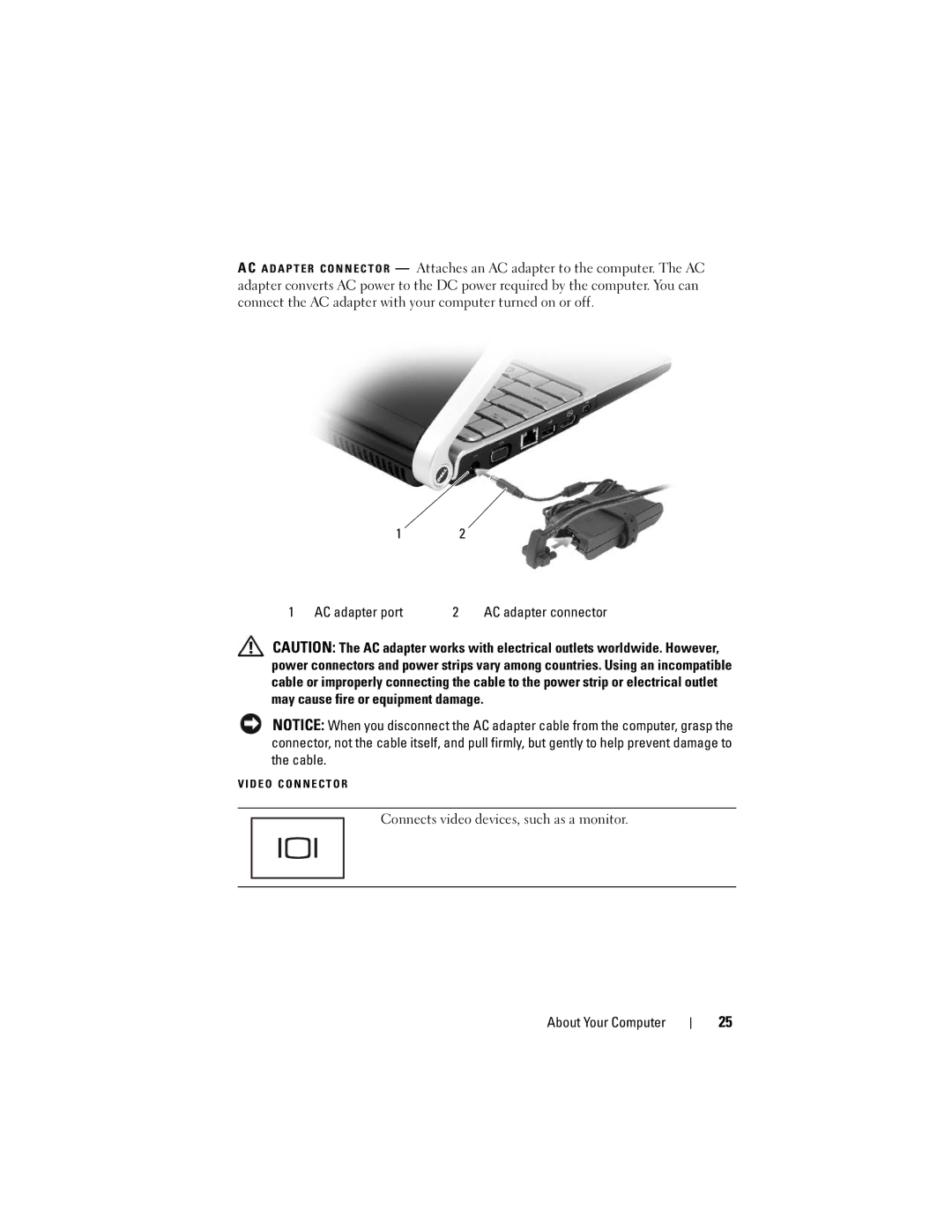 Dell M1330 owner manual AC adapter port 