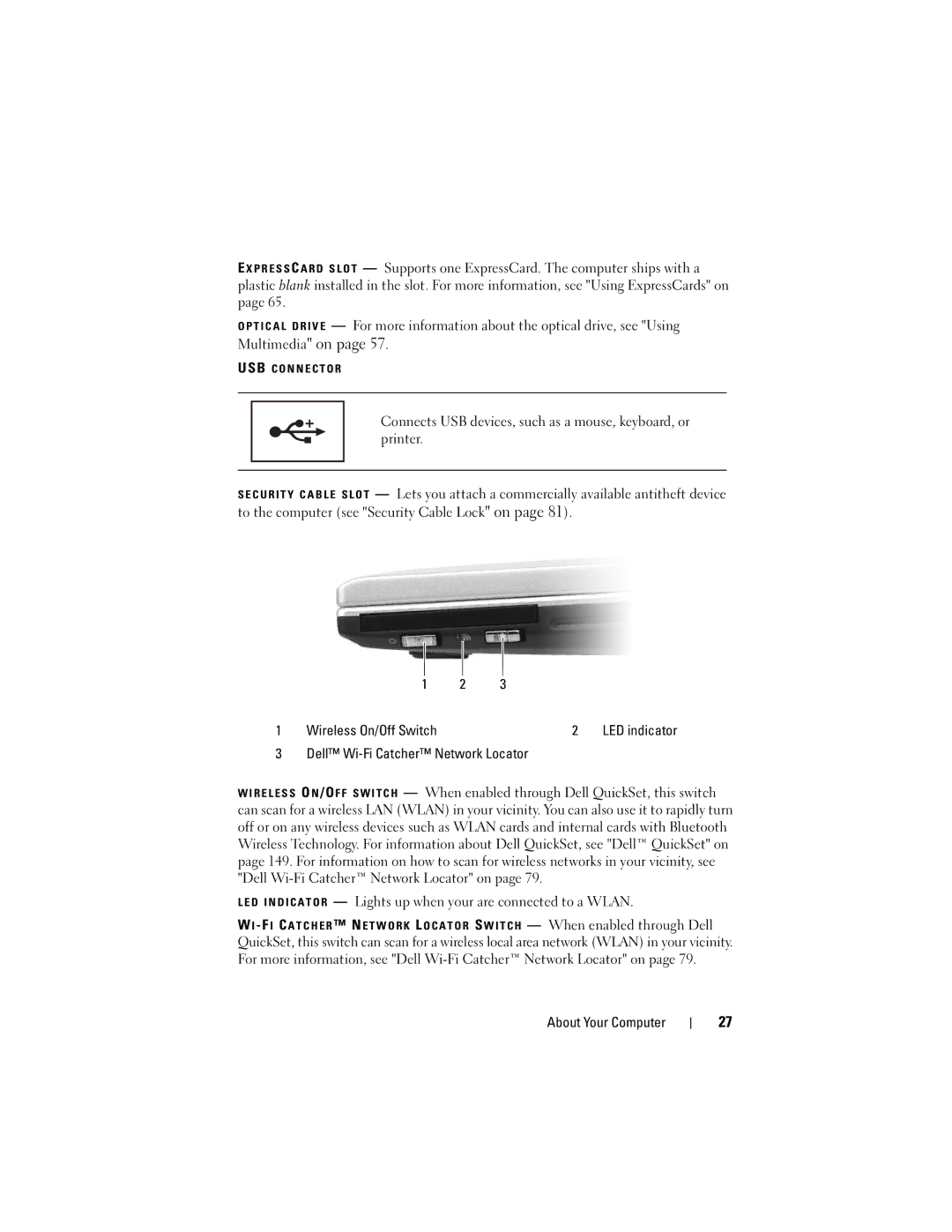 Dell M1330 owner manual Wireless On/Off Switch LED indicator 