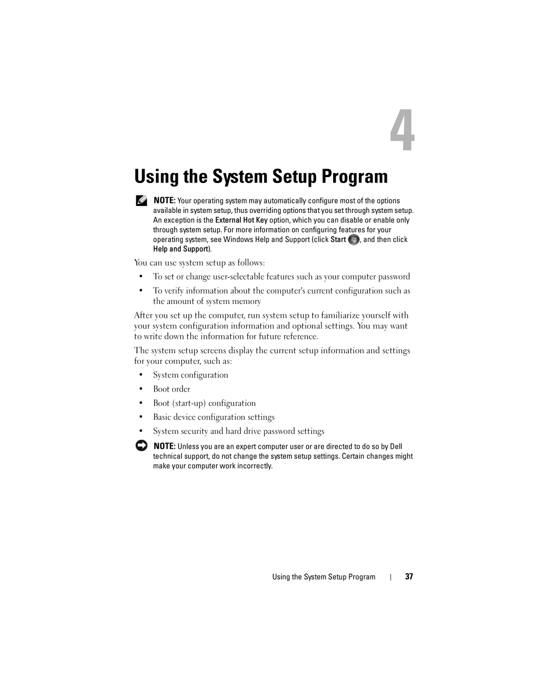 Dell M1330 owner manual Using the System Setup Program 