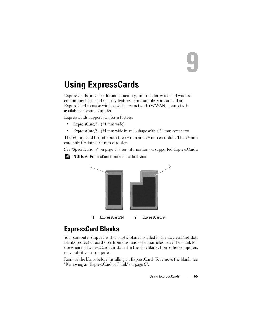 Dell M1330 owner manual Using ExpressCards, ExpressCard Blanks, ExpressCard/34 