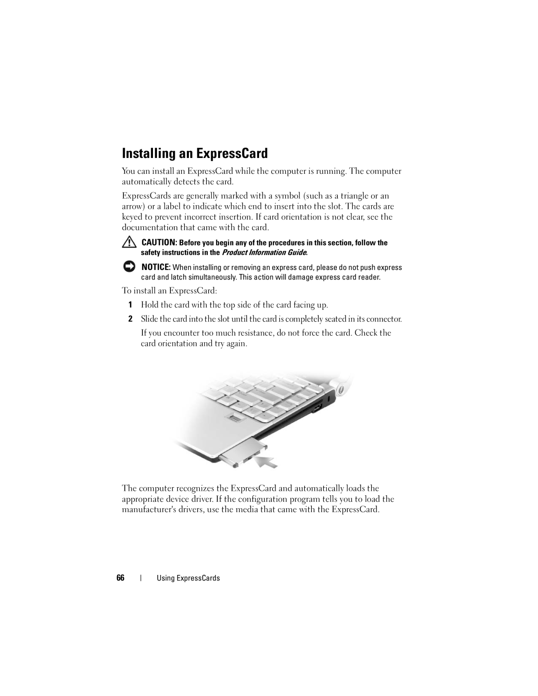 Dell M1330 owner manual Installing an ExpressCard 