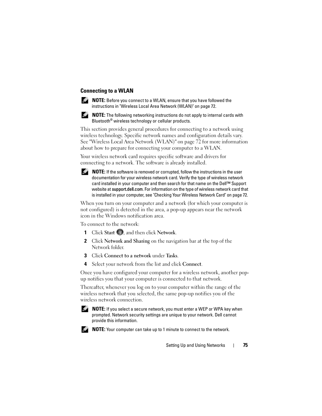 Dell M1330 owner manual Connecting to a Wlan 