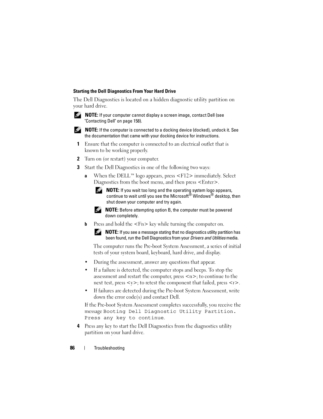 Dell M1330 owner manual Press and hold the Fn key while turning the computer on 