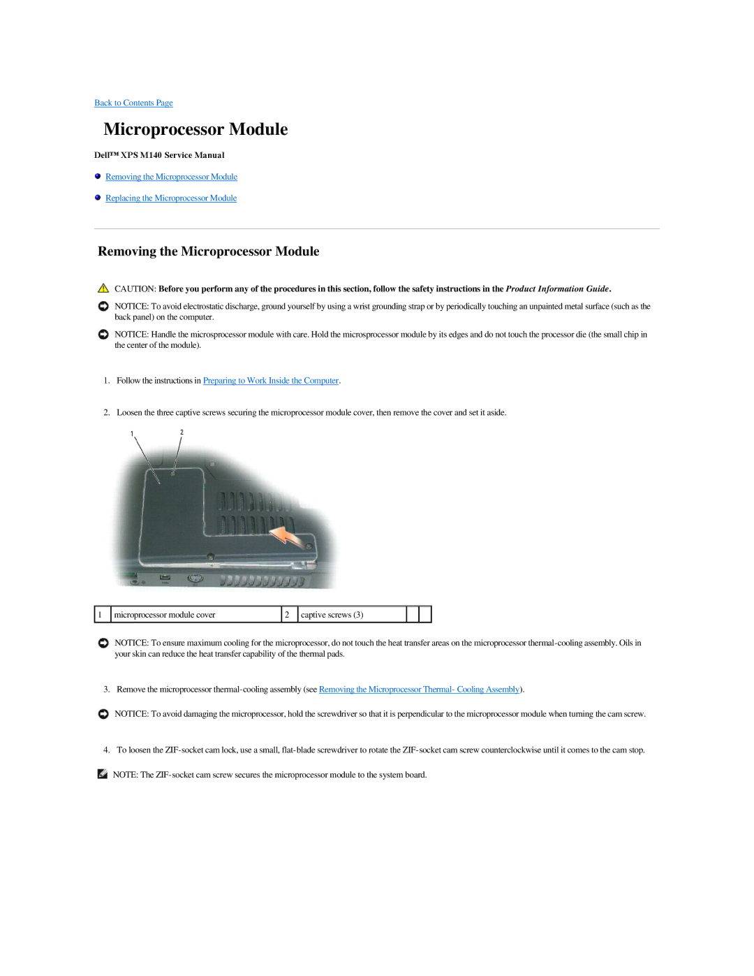 Dell M140 manual Removing the Microprocessor Module 