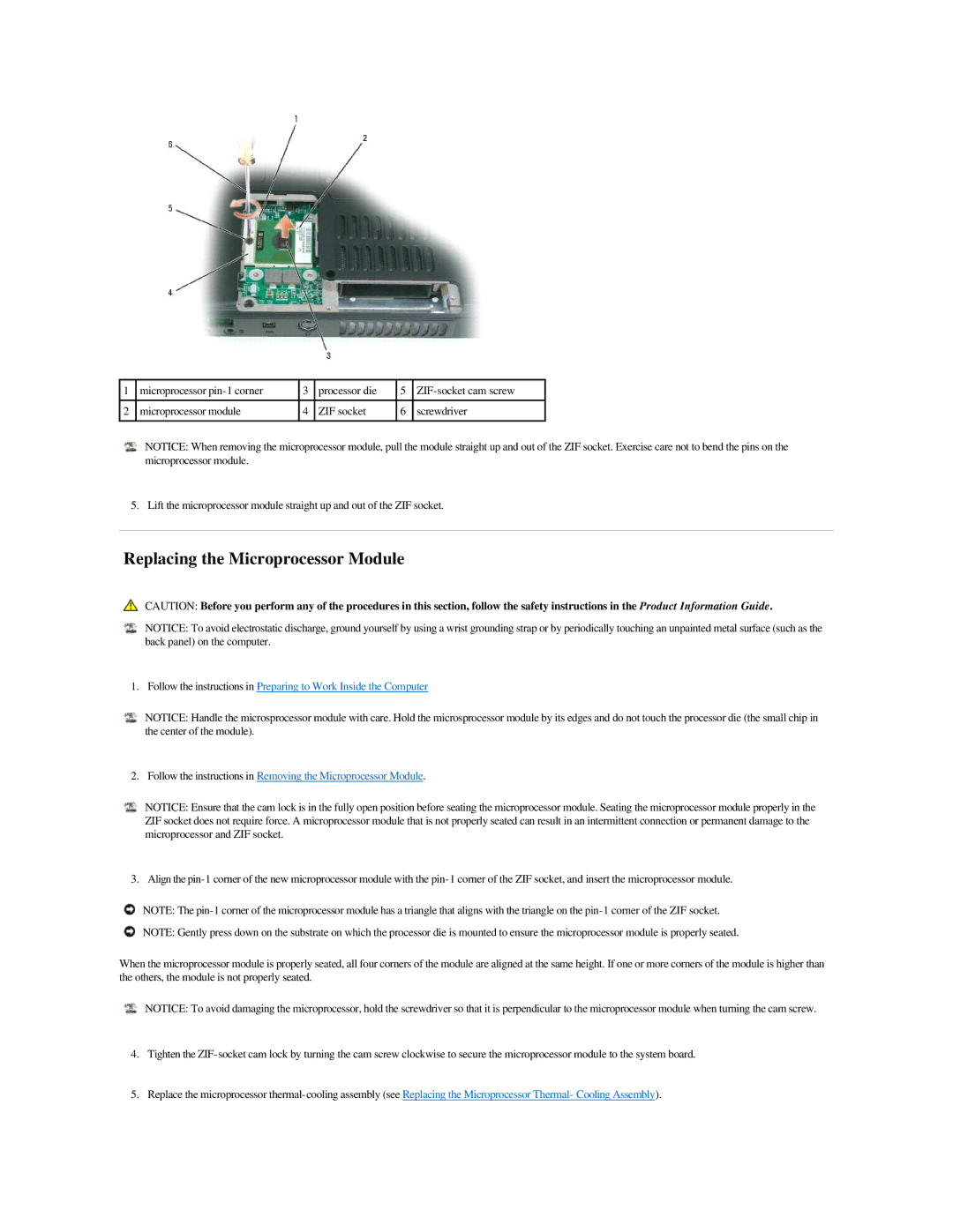 Dell M140 manual Replacing the Microprocessor Module 