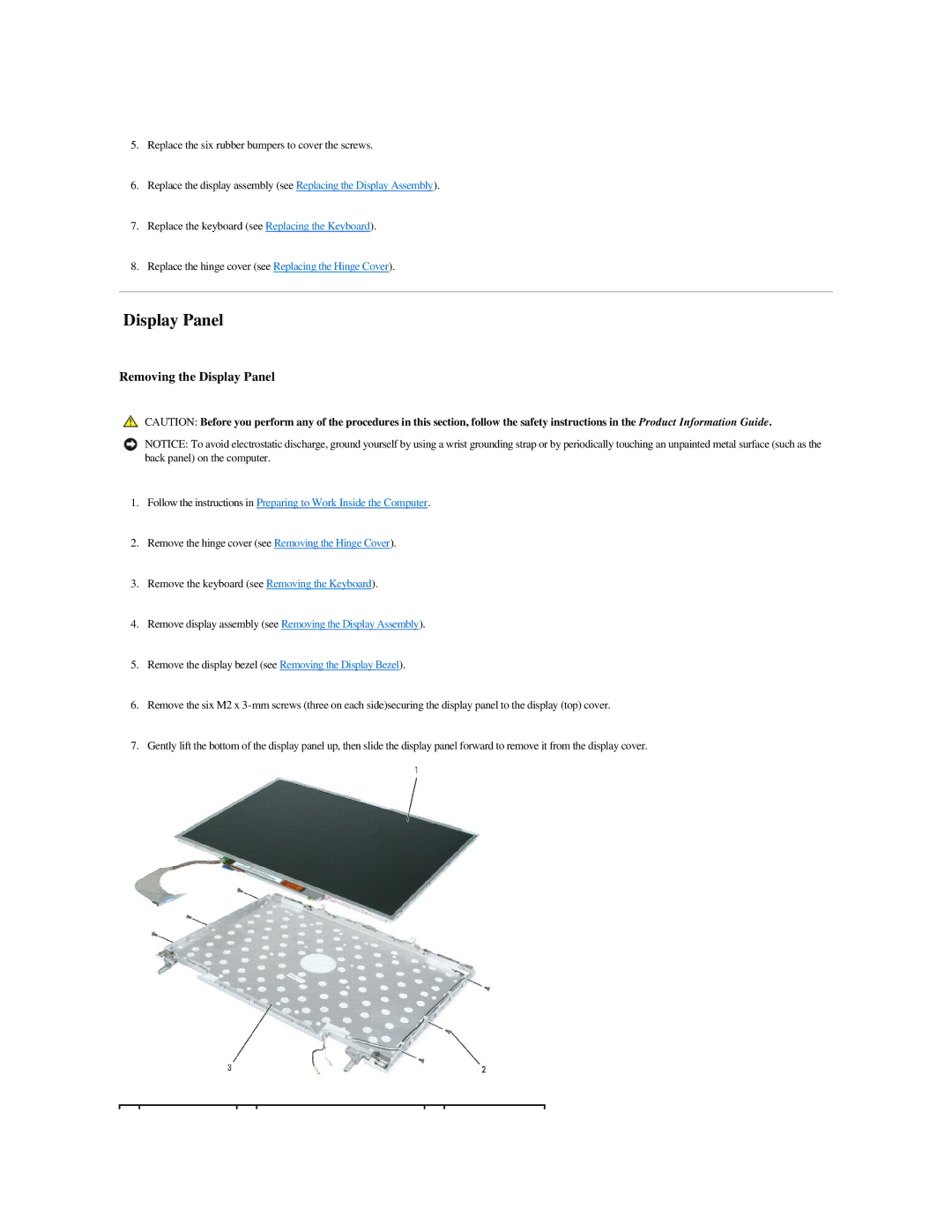 Dell M140 manual Removing the Display Panel 