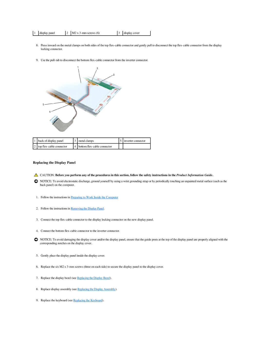 Dell M140 manual Replacing the Display Panel 