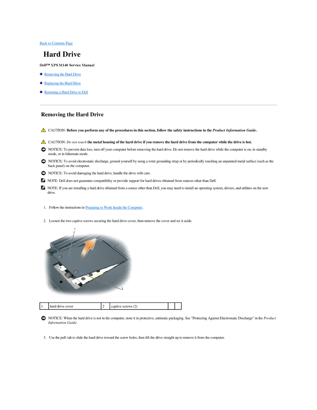 Dell M140 manual Removing the Hard Drive 