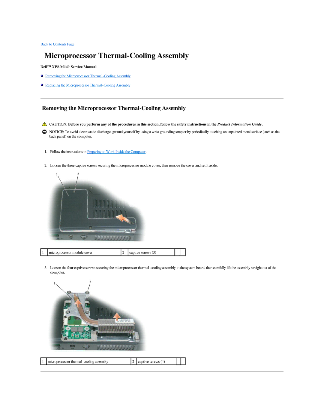 Dell M140 manual Removing the Microprocessor Thermal-Cooling Assembly 