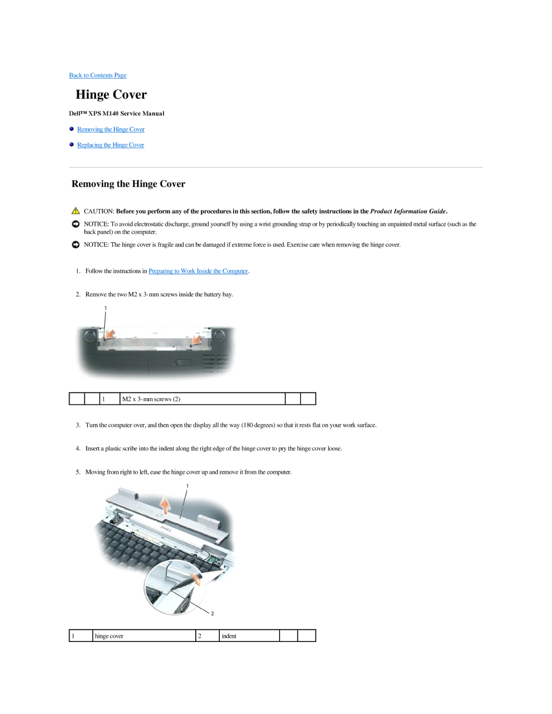 Dell M140 manual Removing the Hinge Cover 