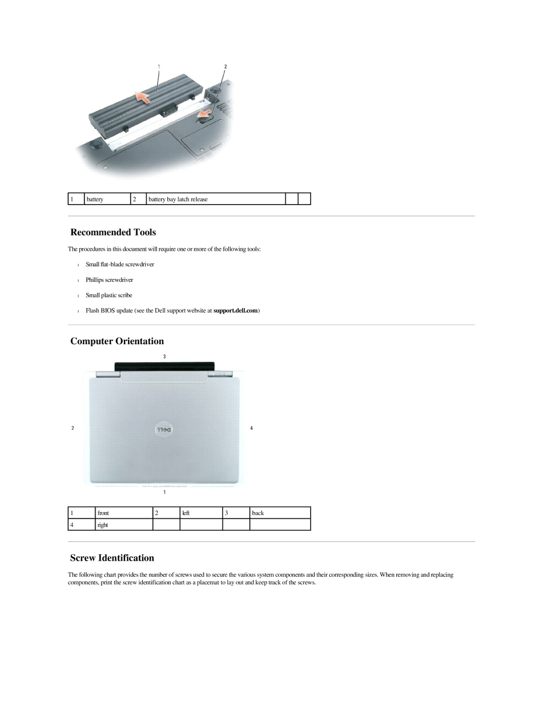 Dell M140 manual Recommended Tools, Computer Orientation, Screw Identification 