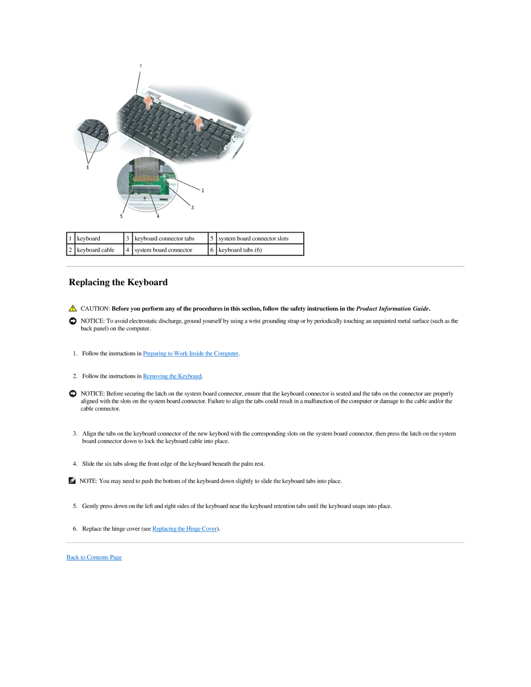 Dell M140 manual Replacing the Keyboard 