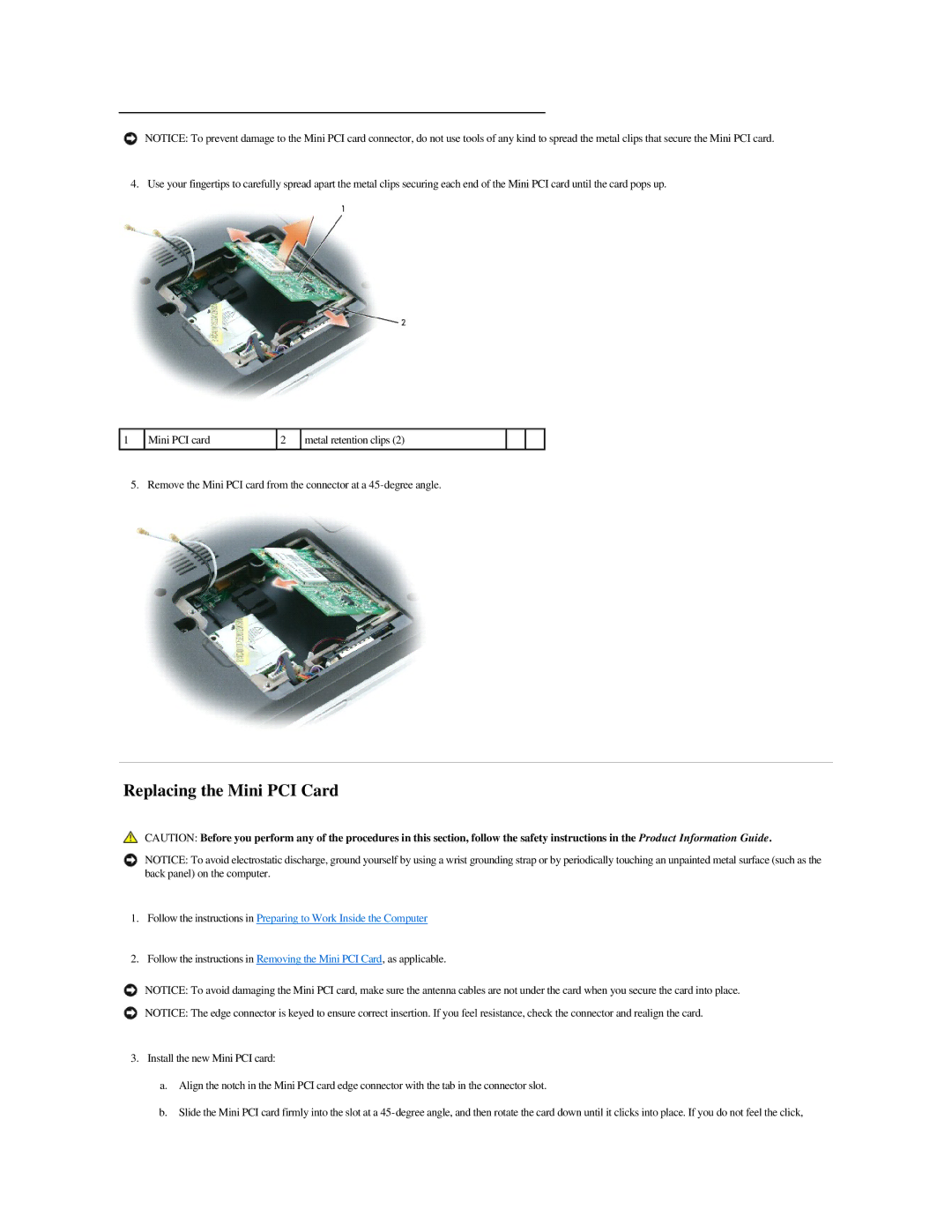 Dell M140 manual Replacing the Mini PCI Card 